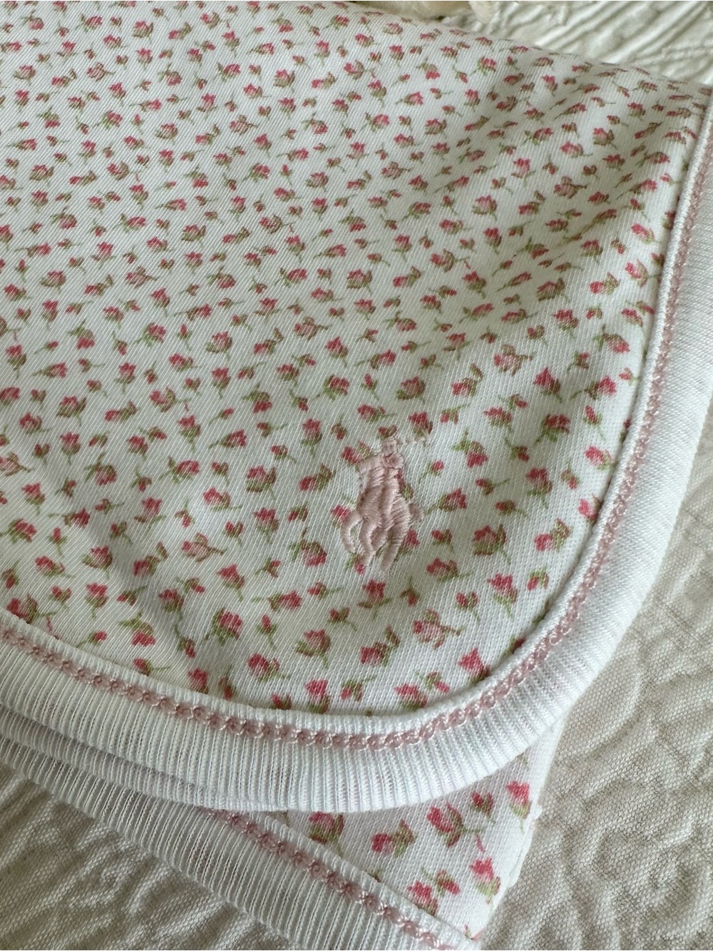 Ralph Lauren Cream Baby Blanket with Pink Floral Print